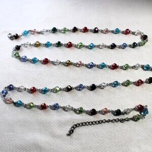 Premier Designs Long Glass Beads Silver Tone Necklace